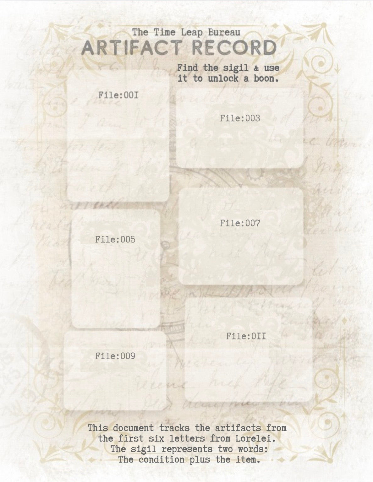 Artifact Record #1 Free Printable Download
